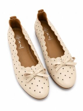 Women's Cream Star-Print Bow Ballet Flats NWOT